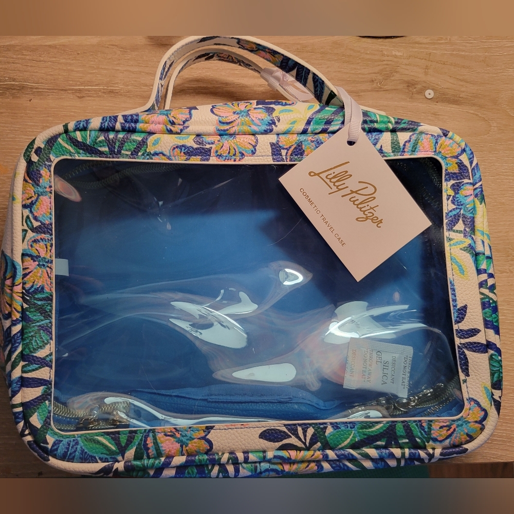 Lilly Pulitzer Blue and Multicolor Floral Cosmetic Bag NEW